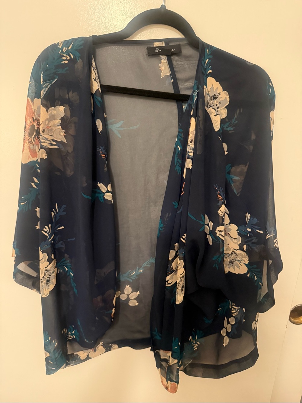 Forever 21 Navy Floral Sheer Kimono Cardigan